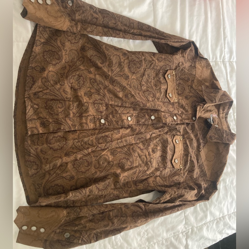 Brown paisley long sleeve button down shirt BrooksandDunnCollection